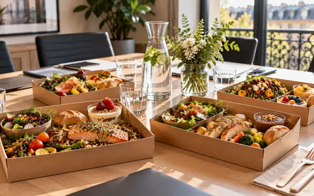 Plateaux-repas pour réunion à Paris : livraison et allergènes