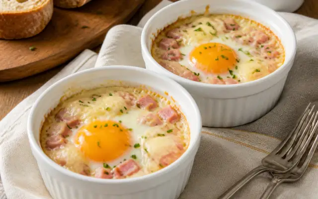 Œufs cocotte au fromage et au jambon