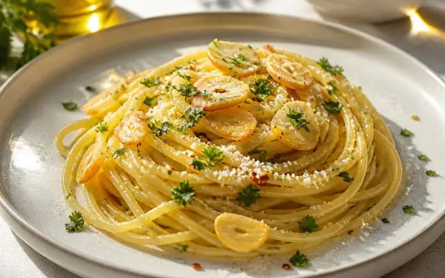 Spaghetti ail, huile d’olive et parmesan