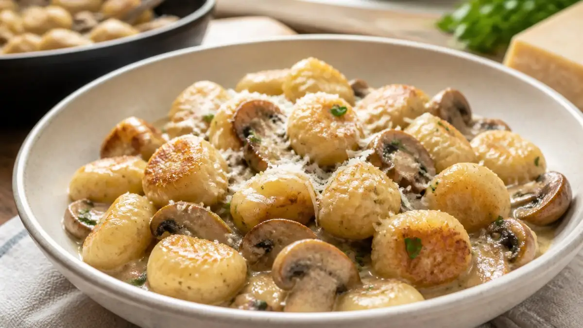 Gnocchis poêlés crème, parmesan et champignons - article FoodyParis
