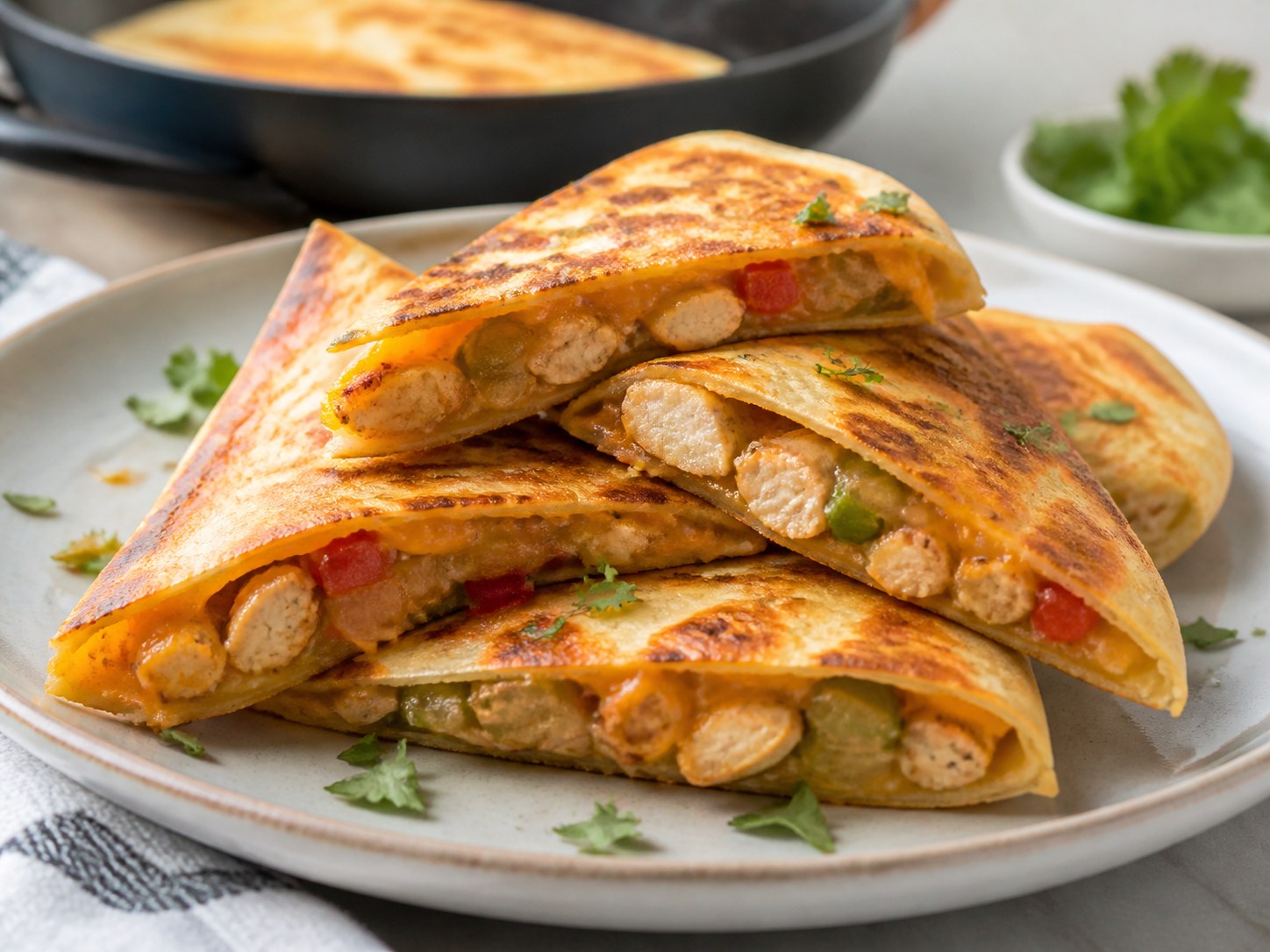 Quesadillas poulet-cheddar croustillantes